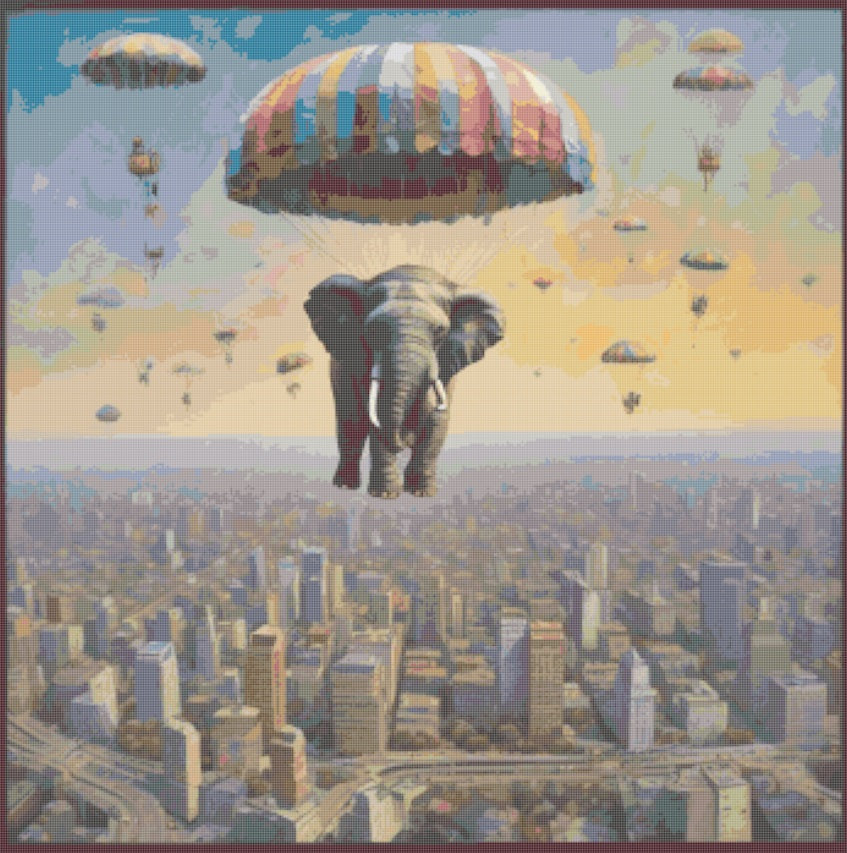 Elephant Paradrop Downloadable Cross Stitch Pattern