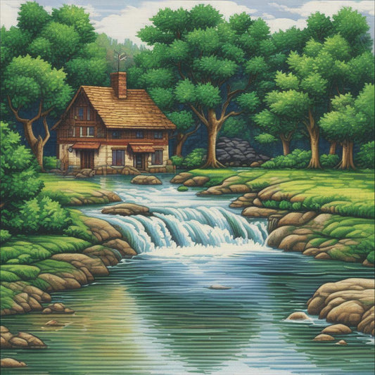 Flooded Cottage Downloadable Cross Stitch Pattern