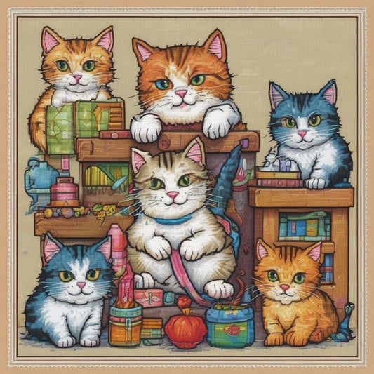 Kitten Family Portrait  Downloadable Cross Stitch Pattern