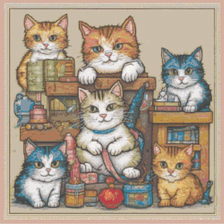 Kitten Family Portrait  Downloadable Cross Stitch Pattern